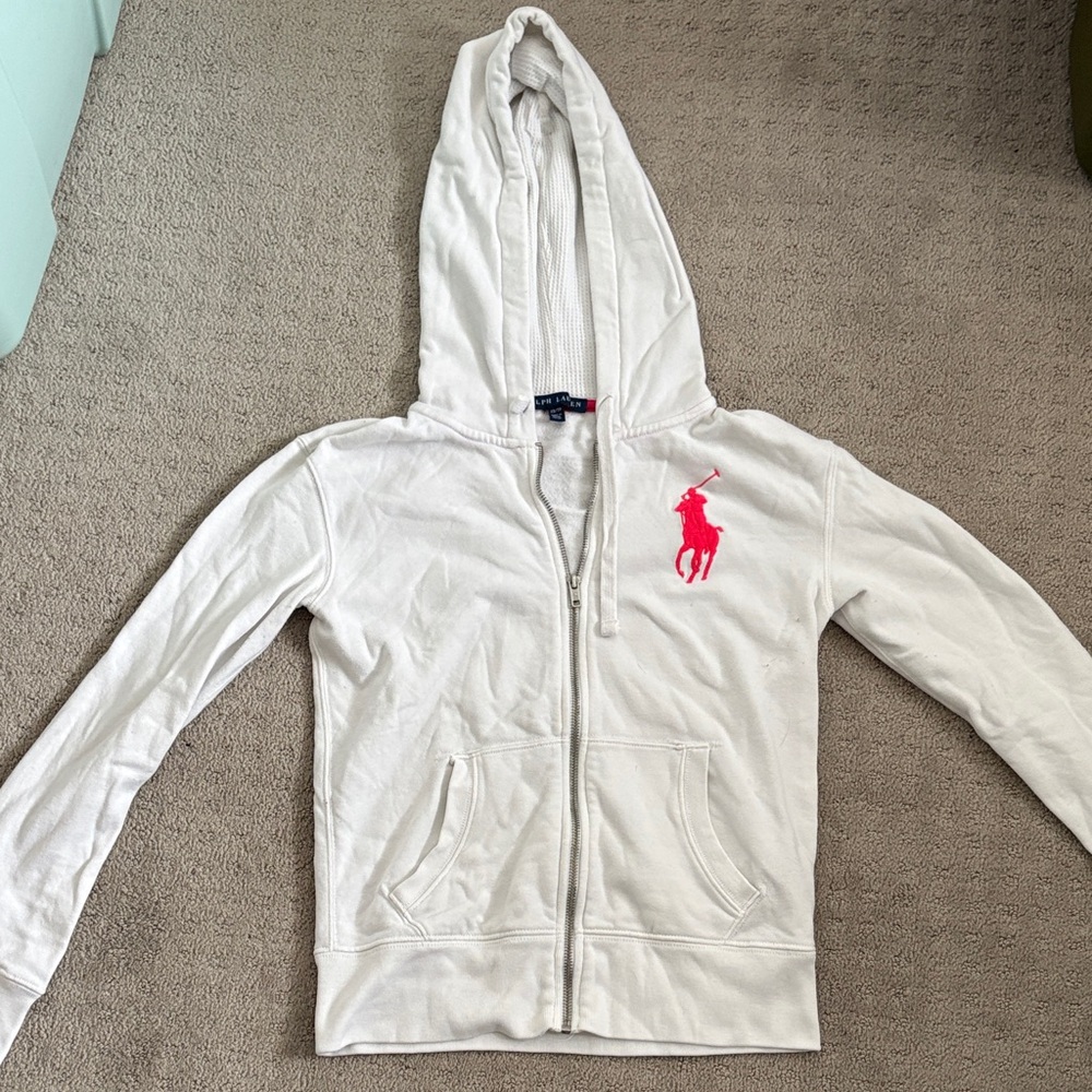 Polo by Ralph Lauren Women’s Hoodie in White with Pink Logo